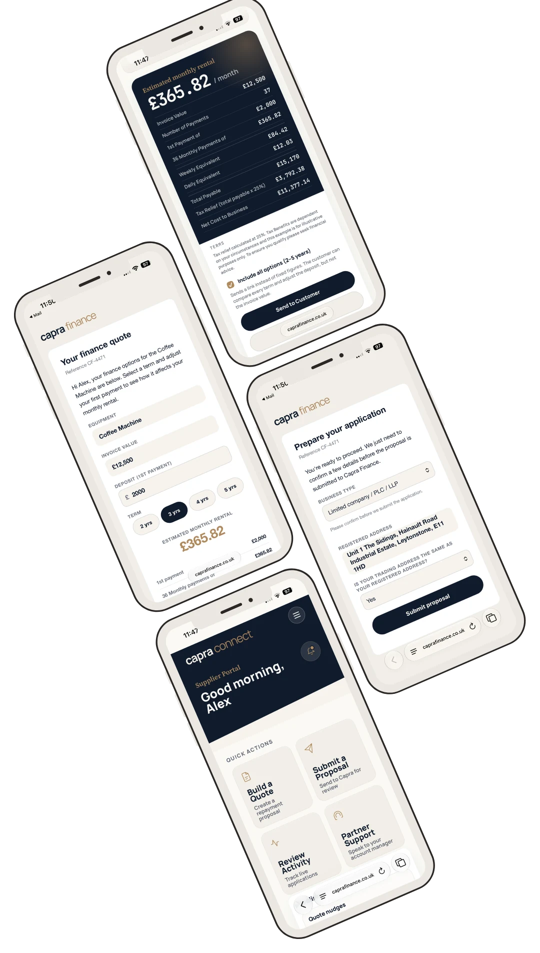Capra Connect dealer portal screens