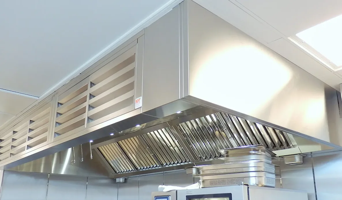 Extraction canopy above a commercial cooking line