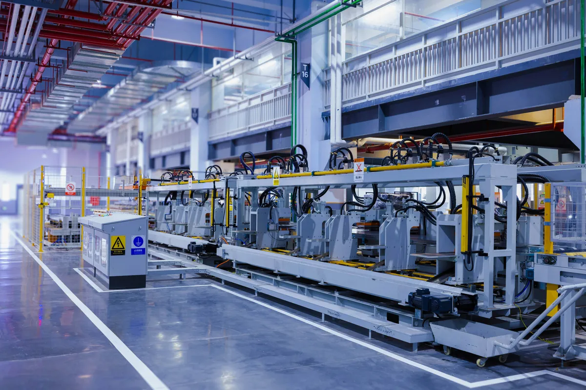 Modern automated production equipment in a manufacturing facility